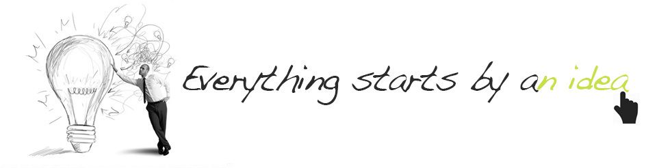 A drawing of a light bulb and the words everything starts by an idea