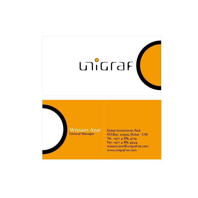 The front and back of a business card for unigraf