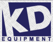 A blue and white logo for kd equipment