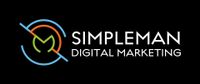 Simpleman Digital Marketing logo with multicolored circular arrows and white text on black background