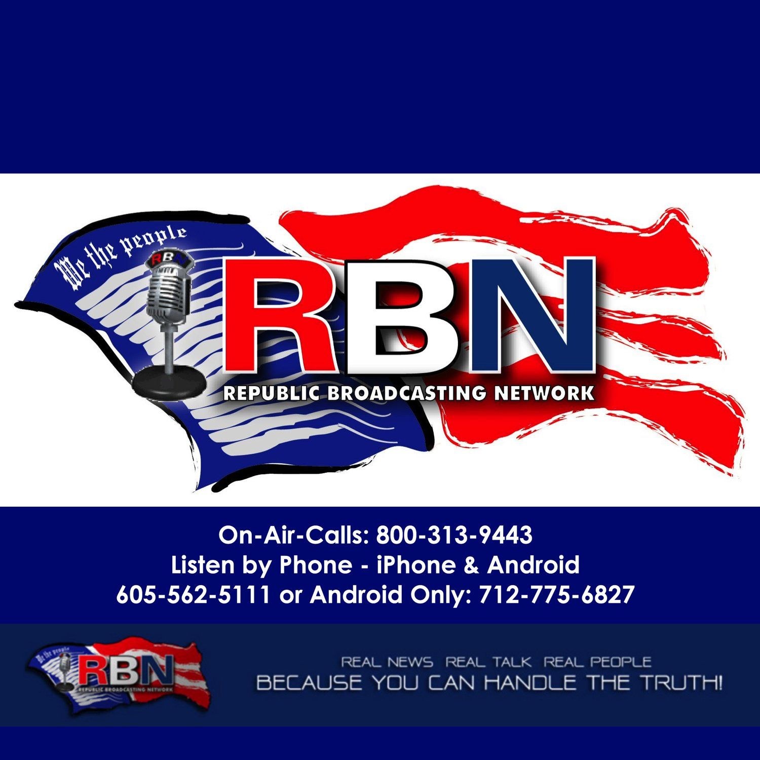 Logo for Republic Broadcasting Network. Text includes phone numbers and 