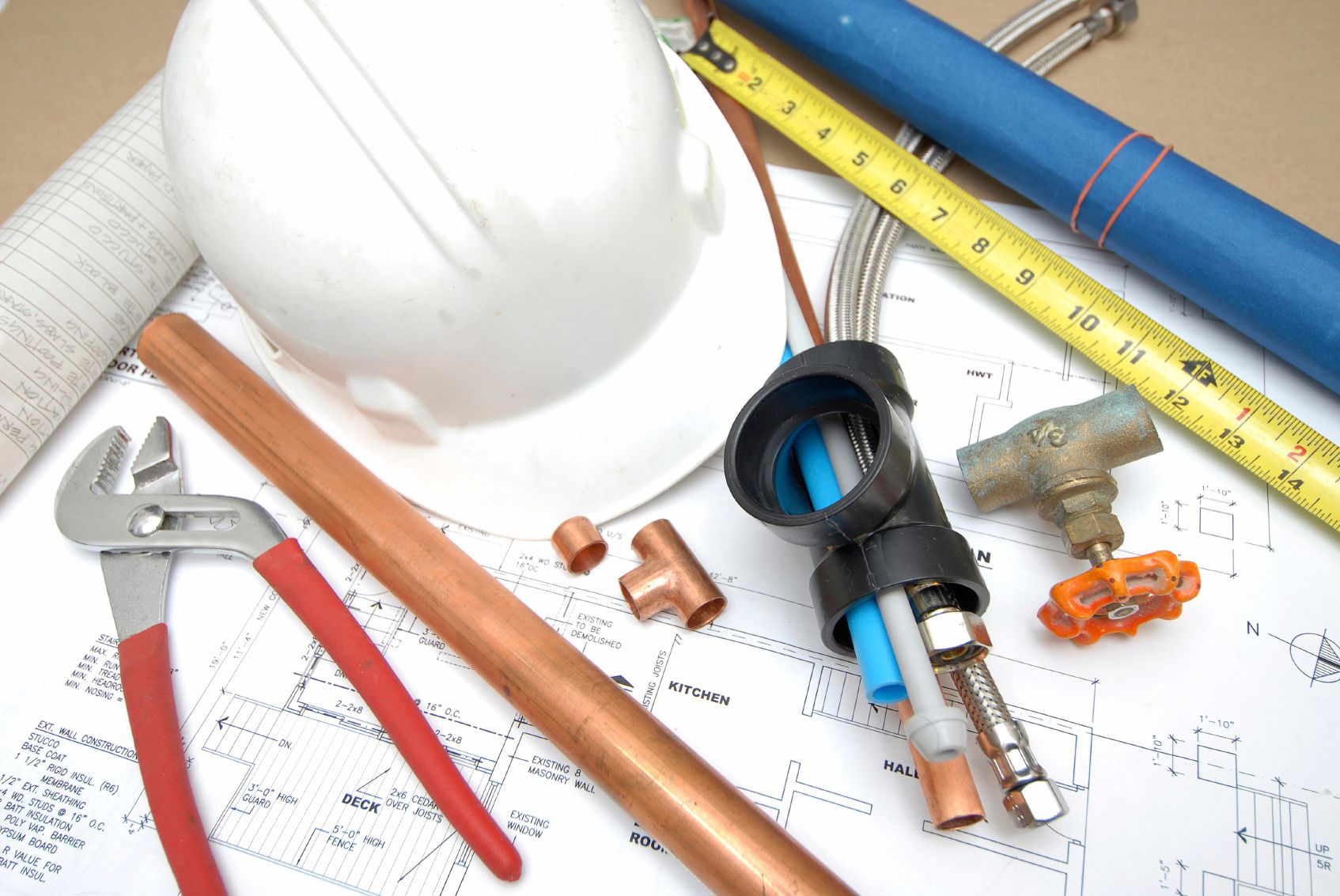Hardhat and Plumbing Tools