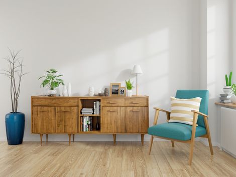 Vintage Living Room with Wood Cabinet a Lounge Chair — Danville, KY — Mattresses & More Vintage Living Room with Wood Cabinet a Lounge Chair — Danville, KY — Mattresses & More