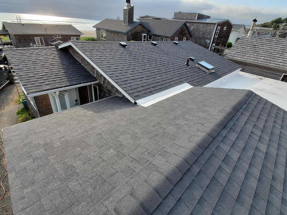 Farther View of Newly Installed Shingles — Astoria, OR — Northwest Roofing & Construction LLC