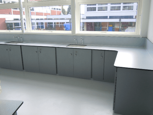 curved storage unit with sink