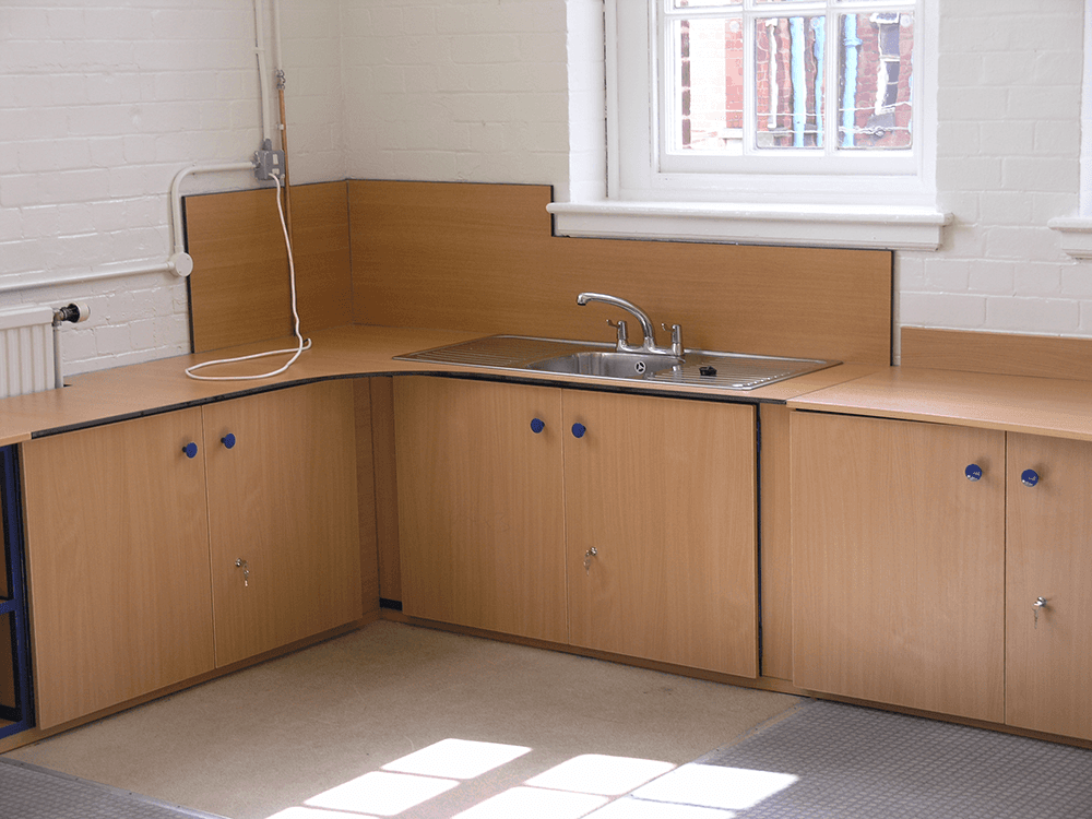 wooden shelf with sink