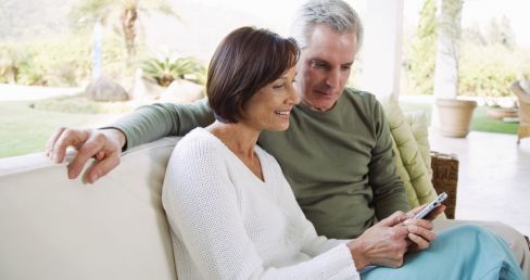 dentures, dental, mature couple smiling, skis, snow