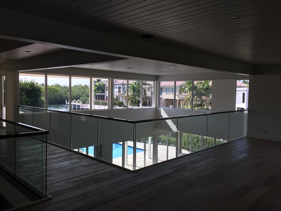 Boca Raton, FL -  Interior glass railing 