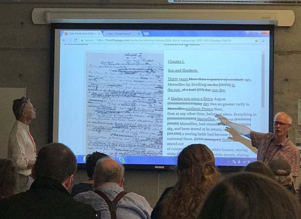 Douglas Dodds and John Bowen Deciphering Little Dorrit at Dickens Universe, Santa Cruz, California