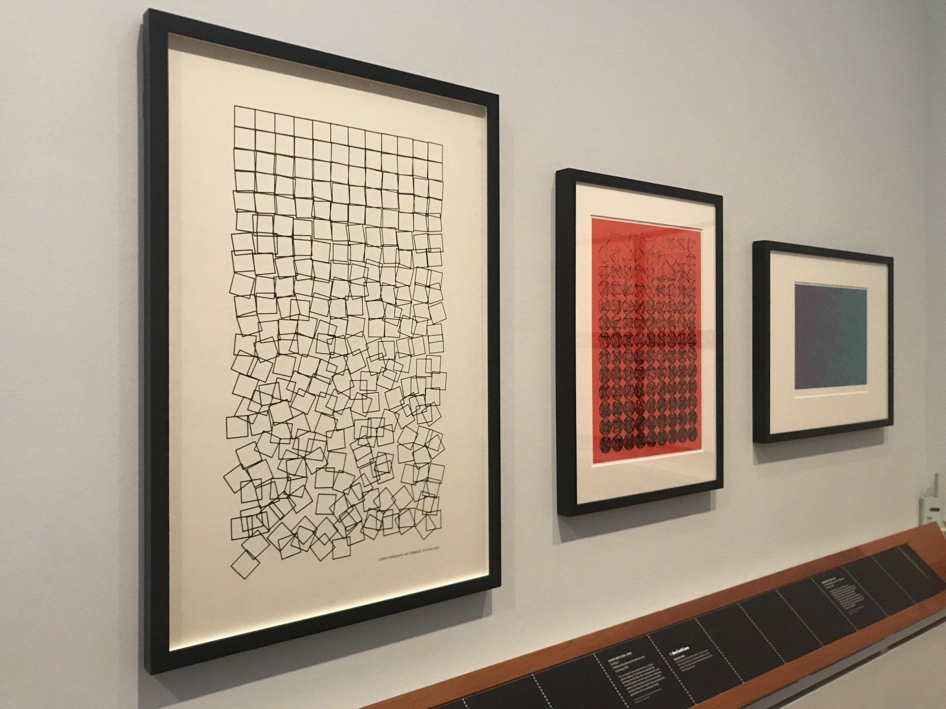 Chance and Control: Art in the Age of Computers - exhibition installation shot, V&A, 2018, with works by Georg Nees