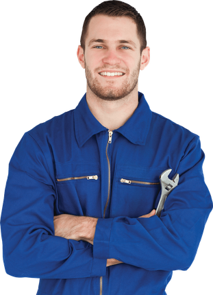mechanic arms folded spanner in hand