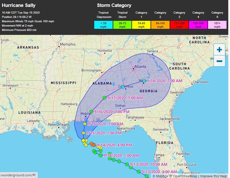 Wunderground map of Hurricane Sally.