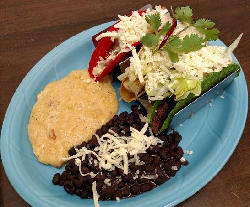 Tacos with black beans and cheese grits at Cactus Cantina in Orange Beach, Alabama.