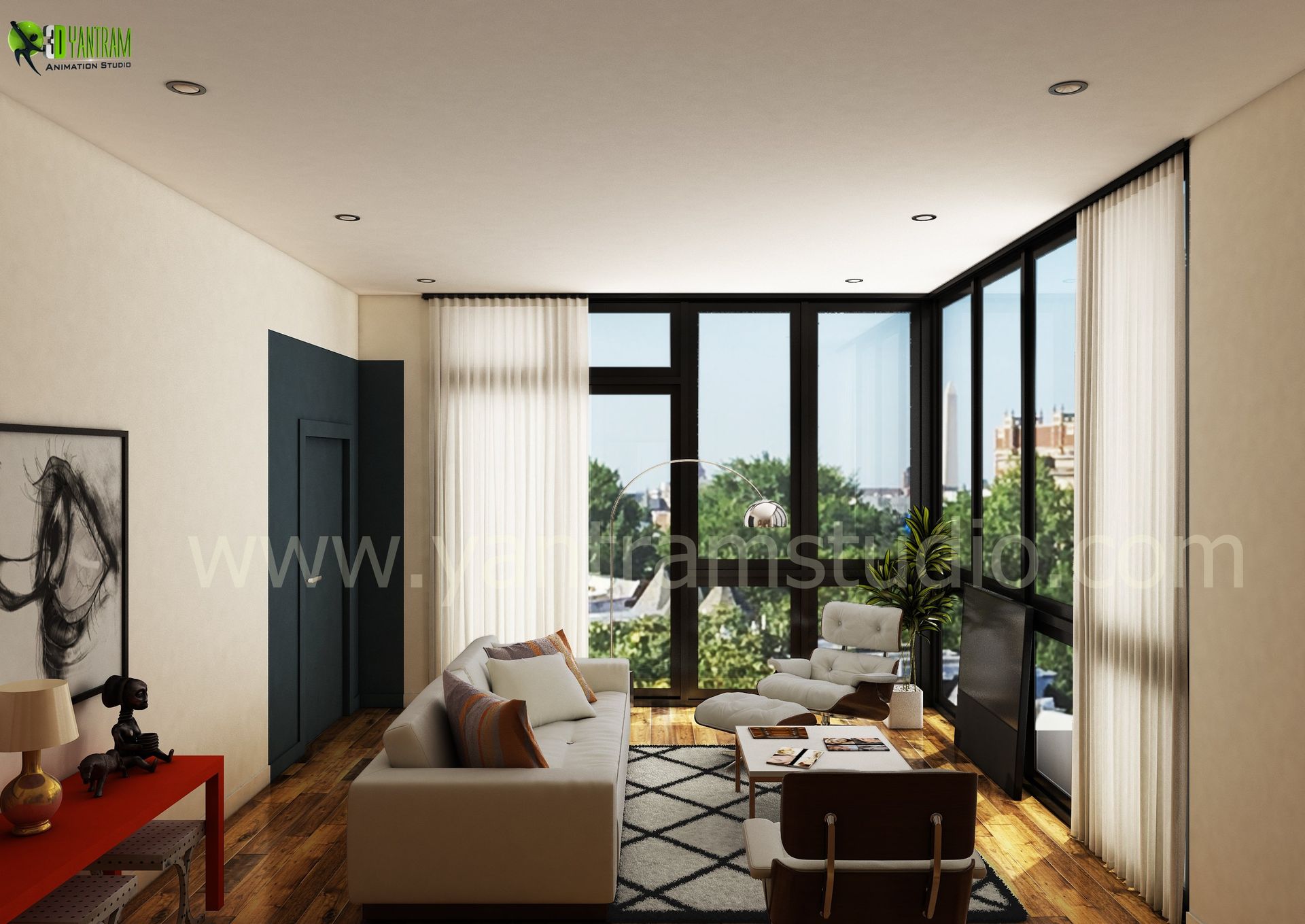 3D Hospital Lobby Interior Design Rendering