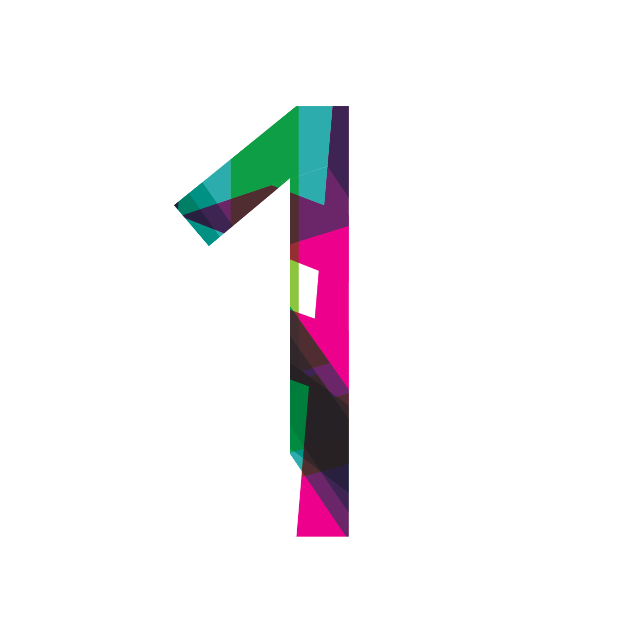 A colorful number 1 on a white background