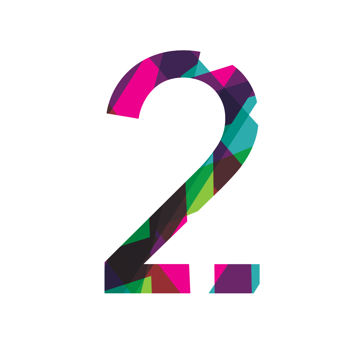 A colorful number 2 on a white background