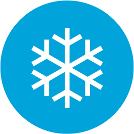 White snowflake icon on a blue background.