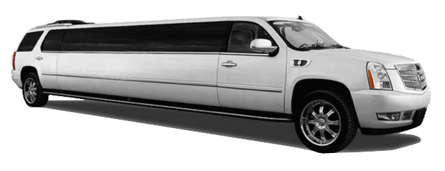 A white limousine is parked on a white background.