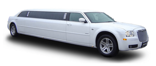 A white limousine is sitting on a white surface.