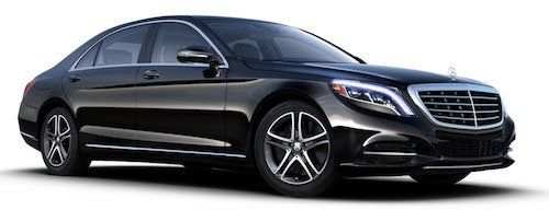 A black mercedes benz s class is shown on a white background.