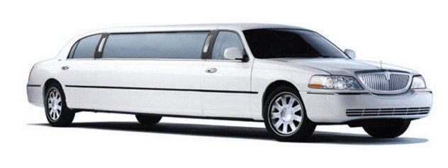 A white limousine is parked on a white background.