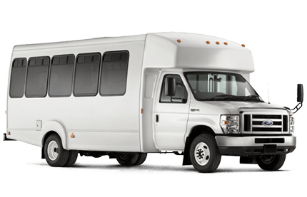 A white van with a lot of windows on a white background.