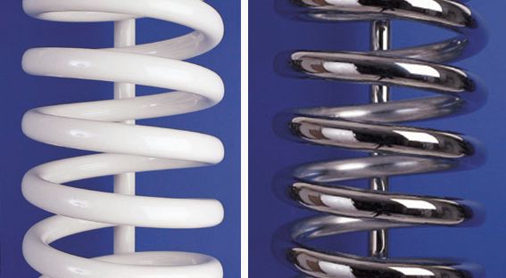 Hot Spring radiators in white and chrome Electric Hot Spring radiators in chrome and white