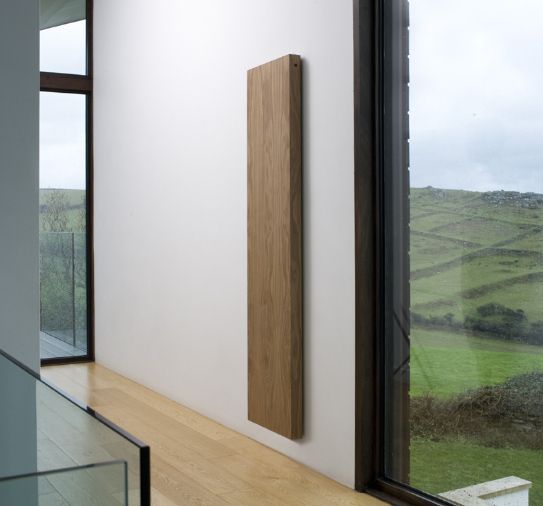 Woody vertical electric radiator in oak veneer Woody electric radiator in oak