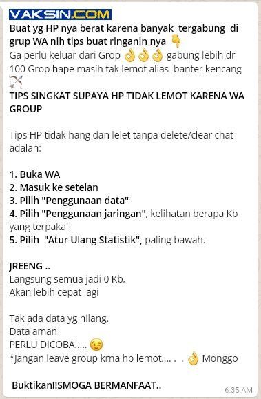 Gambar 1, Broadcast HP Anti lemot dengan “Atur Ulang Statistik”
