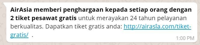 Scam tiket gratis Air Asia