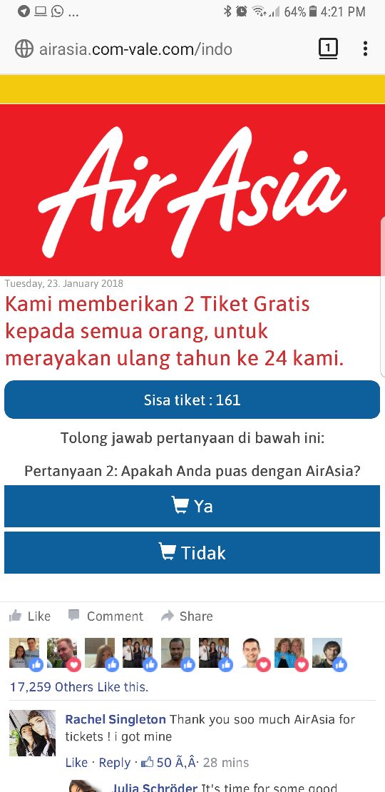 Pertanyaan 2, Apakah Anda puas dengan AirAsia