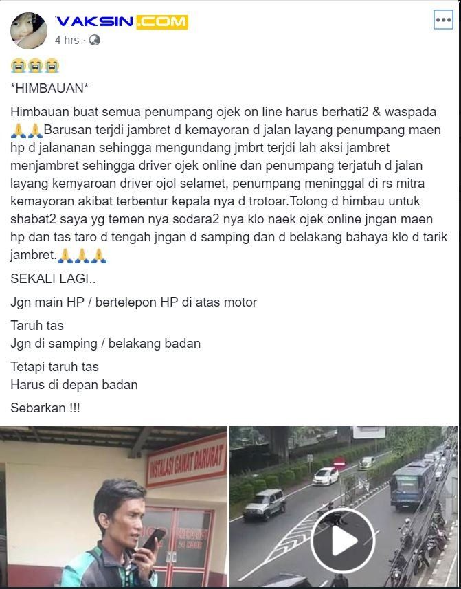 Broadcast kejadian jambret di Cempaka Putih yang Salah Fokus