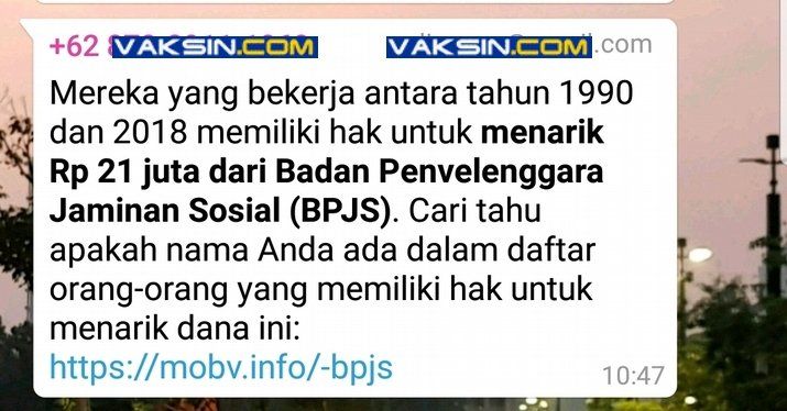 Scam BPJS yang menyebar di Whatsapp