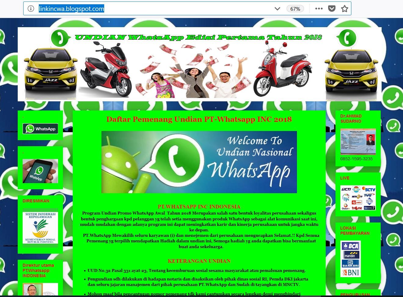 Situs Blogspot penipuan Whatsapp yang masih aktif sampai akhir September 2018