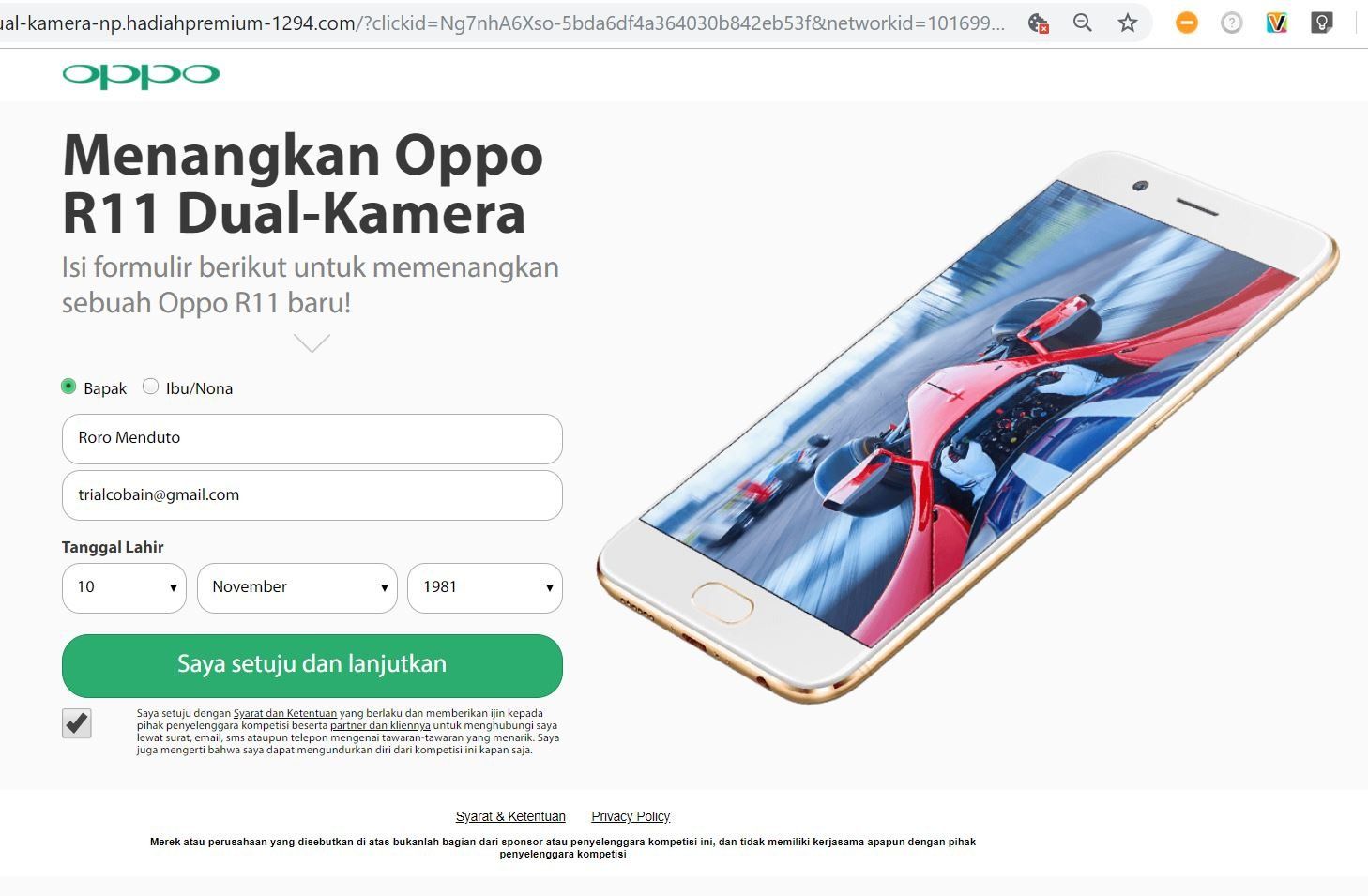 Anda akan diminta memasukkan data nomor telepon dan email dan dimasukkan ke dalam database pengiklan