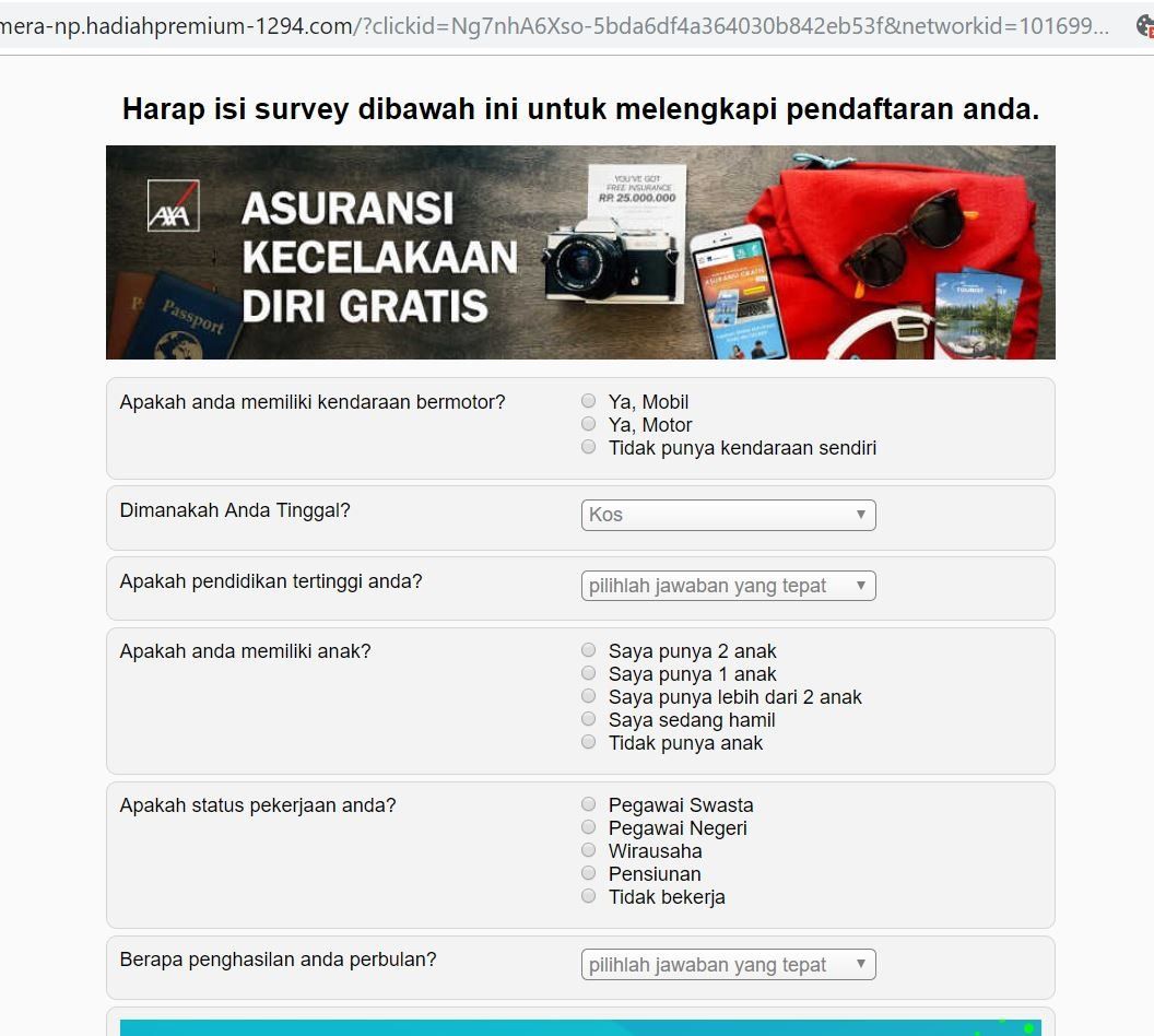 Survei berbayar yang kemungkinan diminta oleh perusahaan asuransi untuk mendapatkan calon data potensial dan diakali oleh pembuat scam