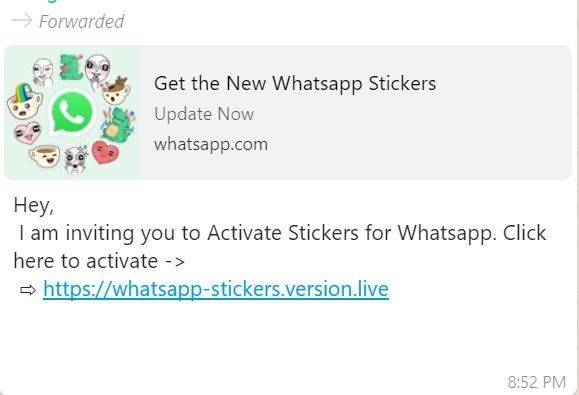 Scam stiker Whatsapp memanfaatkan tidak meratanya penyebaran stiker Whatsapp