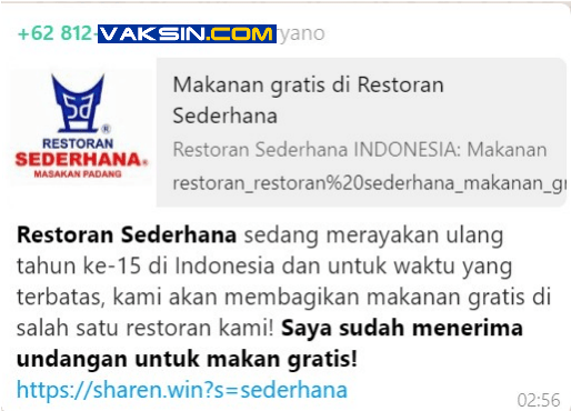 Scam makanan gratis Restoran Sederhana