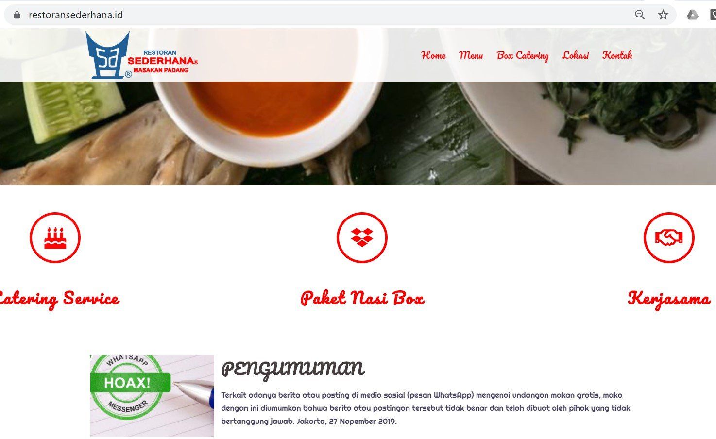 Pengumuman Restoran Sederhana atas Scam yang beredar
