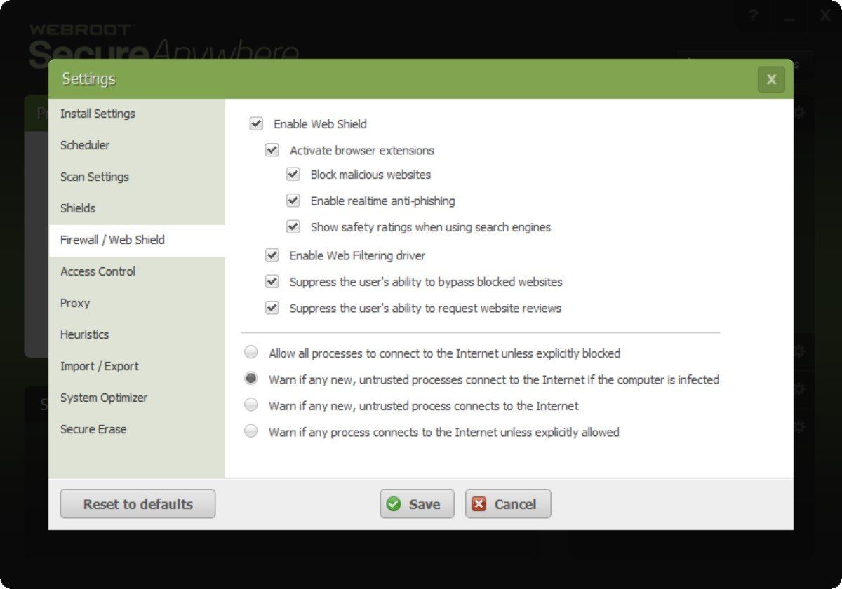 Antivirus Webroot  yang memiliki perlindungan Webshield.