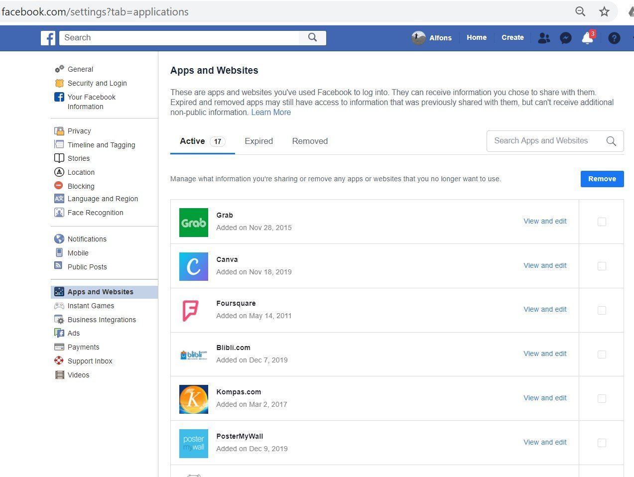 Masuk ke Apps and Websites untuk memeriksa aplikasi apa saja yang anda instal