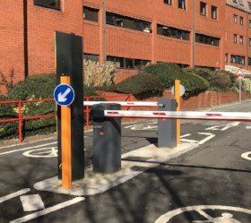 security barriers at a commercial building