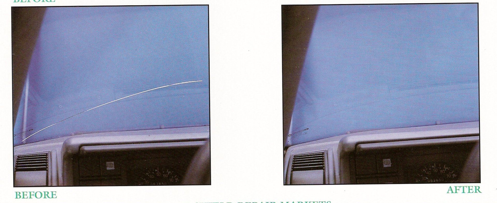 A before and after picture of a car hood