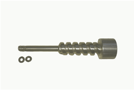 A metal object with two screws attached to it on a white background.