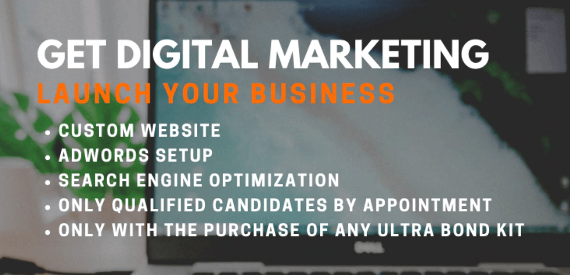 A laptop with the words get digital marketing launch your business on it