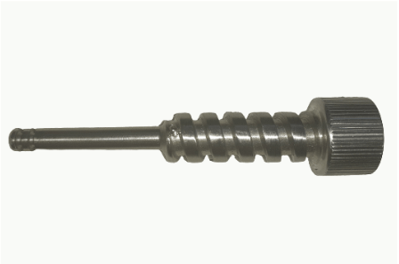 A close up of a metal object on a white background
