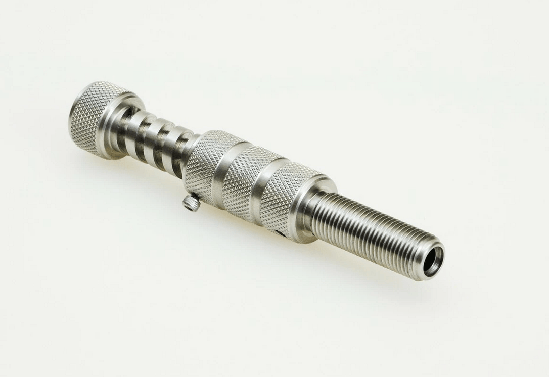 A close up of a metal object on a white surface.