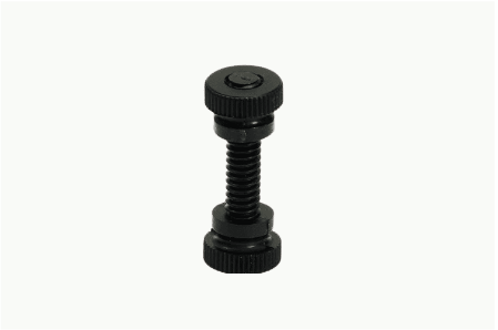 A black screw with a cap on it on a white background
