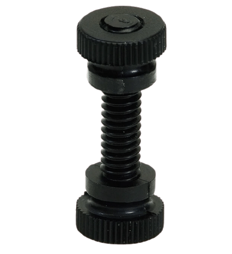A black screw with a cap on top of it