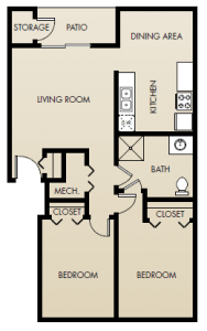 Two Bedroom One Bath Floor Plan
